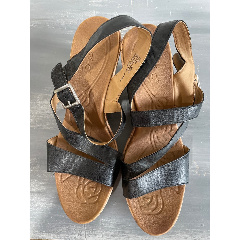 BOC Concept Womens Black Strappy‎ Cork Wedge Sandals Z13700 Size 11M